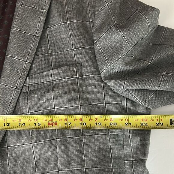 Ralph Lauren Gray Suit Jacket Blazer Gray Plaid Wool Silk Linen Blend 42L - Picture 15 of 16